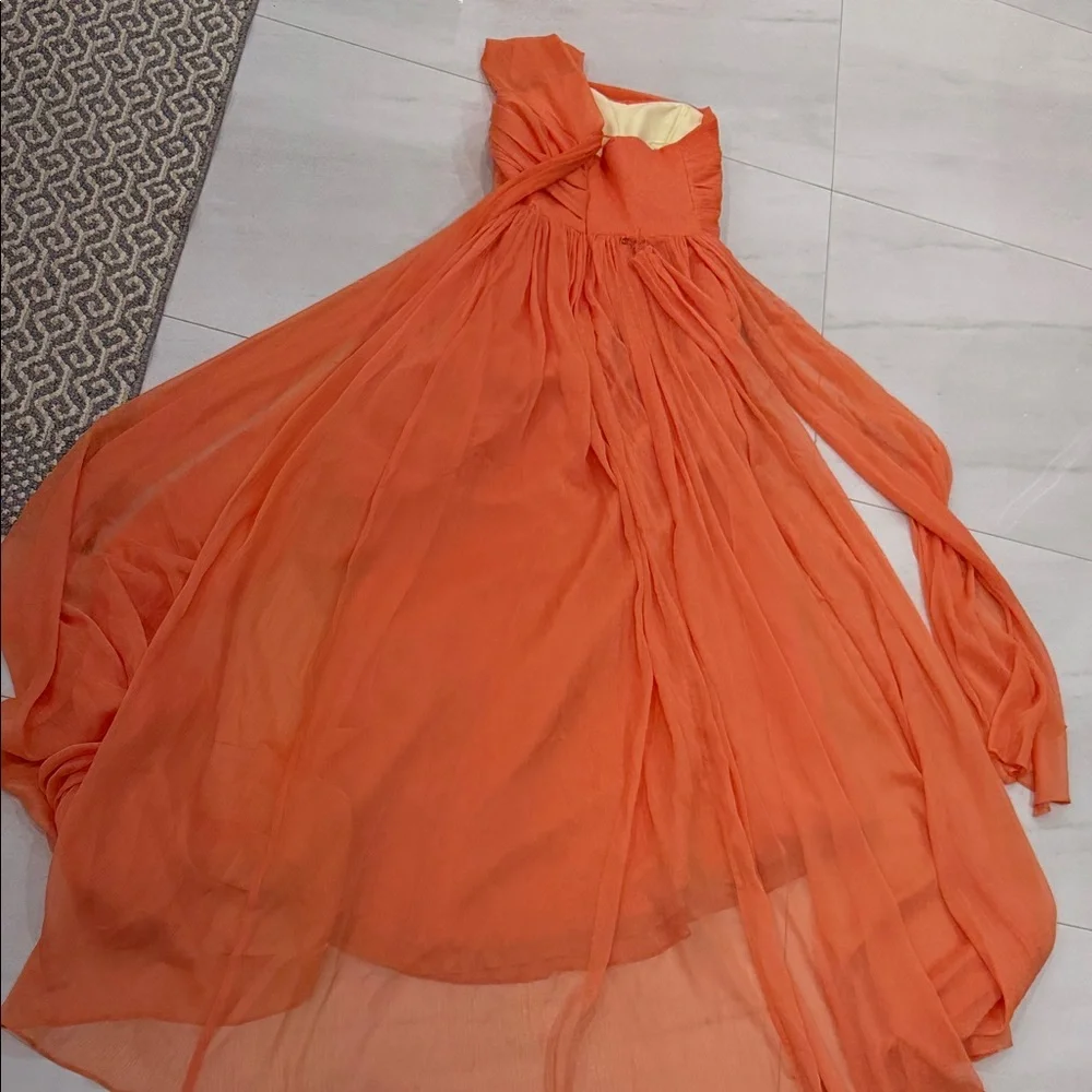 Elegant Custom Made MOB Coral One-Shoulder Evening Dress - Picture 6 of 7